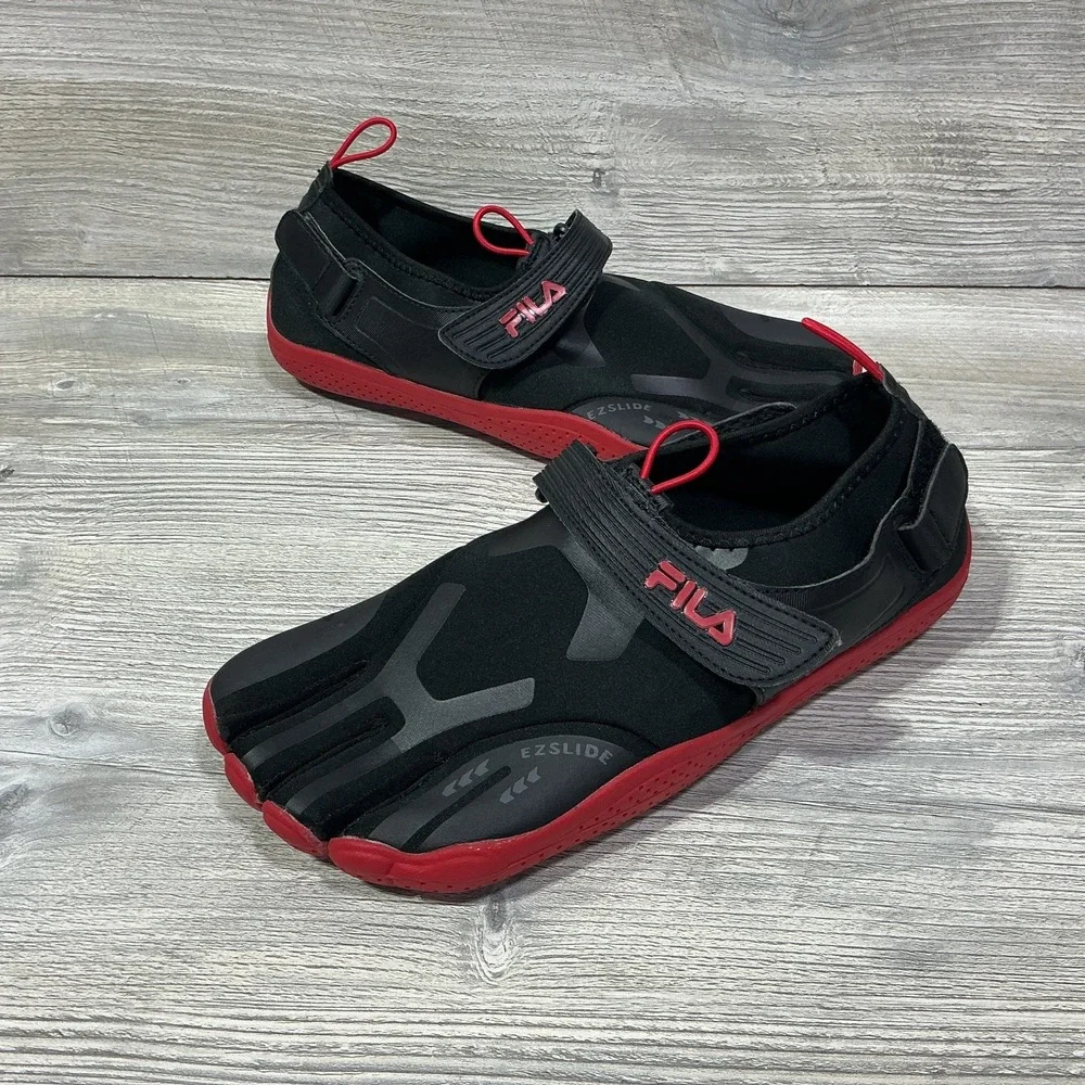 Fila Skele-Toes EZ Slide Drainage Barefoot Running Shoes Black Red Mens Size 10